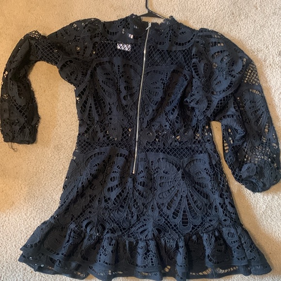 Showpo Kiss Me Now Mini Dress Puff Sleeve Black Lace - Picture 4 of 6